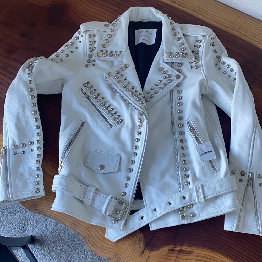 White studded Understated leather jacket
